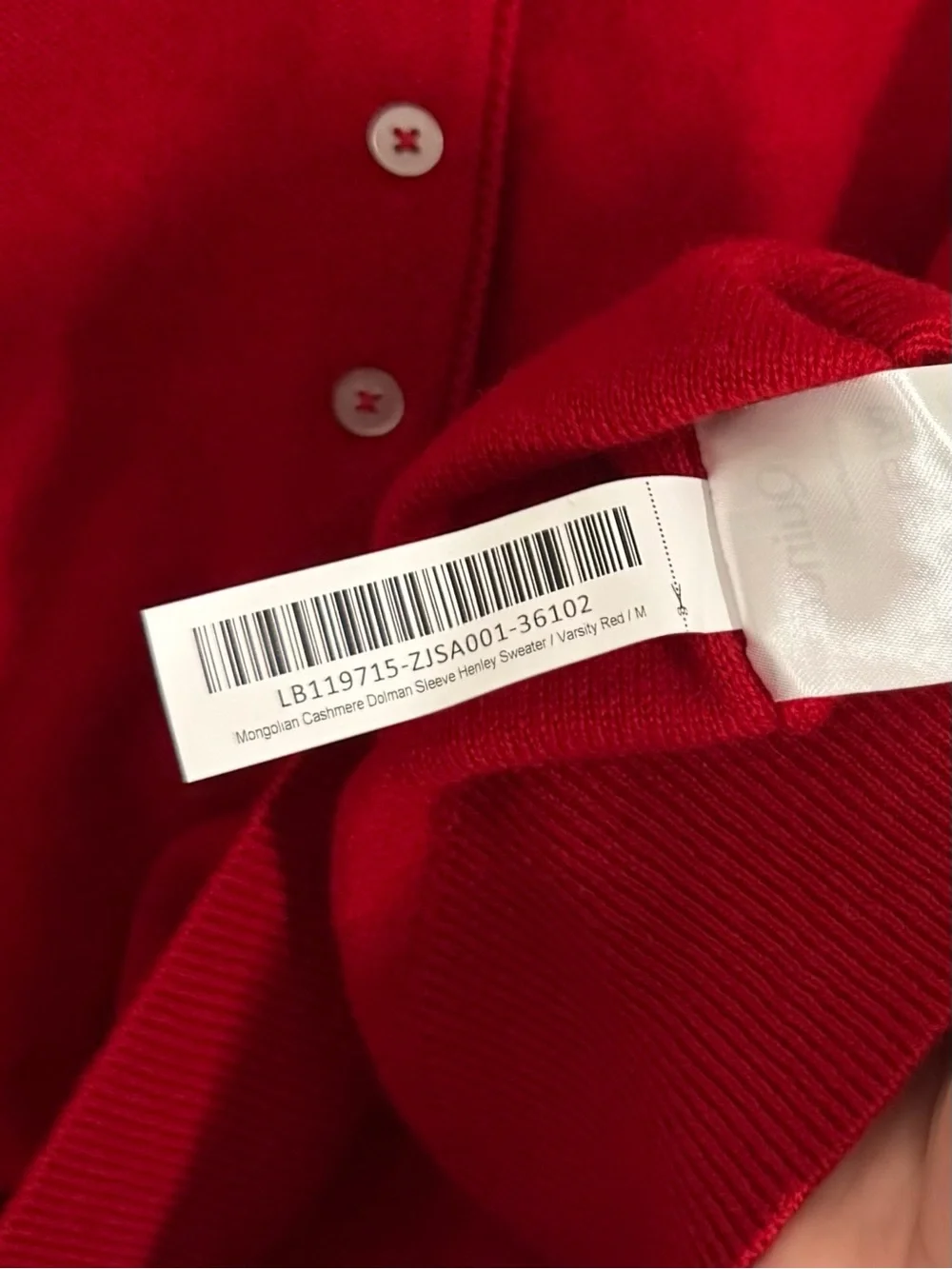 Quince 100% Mongolian Cashmere Dolman Sleeve Henley Sweater Varsity Red Medium - Picture 9 of 9